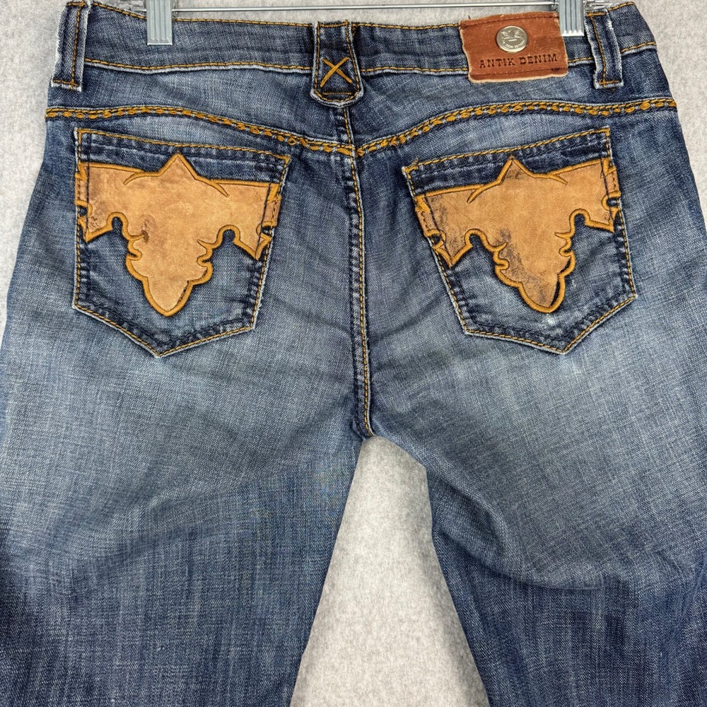 Antik Denim Womens 29 Straight Jeans Leather Western Y2K Blue Embellished